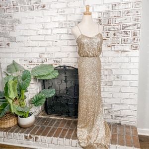 SORELLA VITA | Dresses | Sorella Vita Gold Metallic Sequin Column Bridesmaid  Prom Cocktail Maxi Dress | Poshmark
